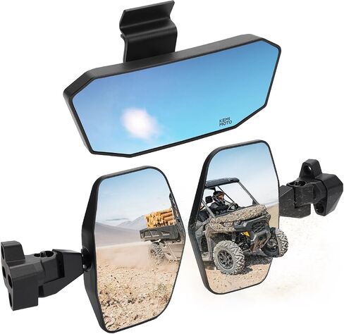 KEMIMOTO UTV Rear View Side and Center Mirror, Steady Convex Wide View Break Away 360 Adjustable Heavy Duty, compatible with Can Am Defender & Defender Max HD5 HD8 HD9 HD10 Can Am Defender Accessories in Saudi Arabia