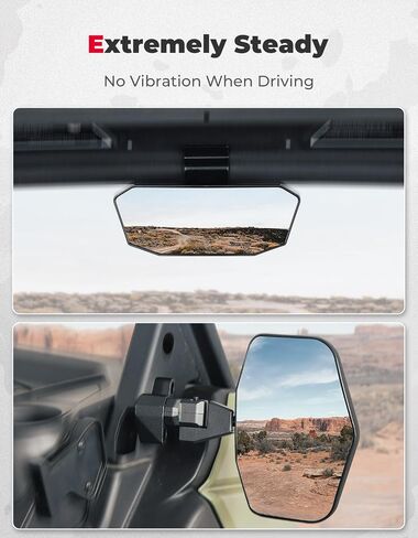 KEMIMOTO UTV Rear View Side and Center Mirror, Steady Convex Wide View Break Away 360 Adjustable Heavy Duty, compatible with Can Am Defender & Defender Max HD5 HD8 HD9 HD10 Can Am Defender Accessories in Saudi Arabia