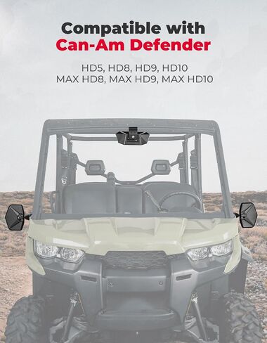 KEMIMOTO UTV Rear View Side and Center Mirror, Steady Convex Wide View Break Away 360 Adjustable Heavy Duty, compatible with Can Am Defender & Defender Max HD5 HD8 HD9 HD10 Can Am Defender Accessories in Saudi Arabia