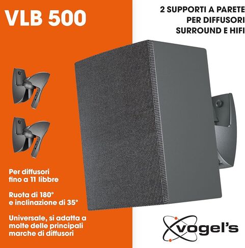 حامل مكبر صوت على الحائط من Vogel، مناسب عالميًا للقمر الصناعي - سلسلة VLB، مجموعة VLB500B مكونة من قطعتين مثبتتين على الحائط، بحد أقصى 11 رطل، أسود in Saudi Arabia