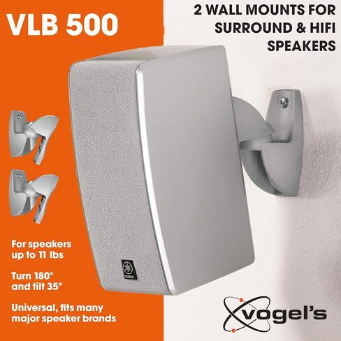حامل مكبر صوت على الحائط من Vogel، مناسب عالميًا للقمر الصناعي - سلسلة VLB، مجموعة VLB500B مكونة من قطعتين مثبتتين على الحائط، بحد أقصى 11 رطل، أسود in Saudi Arabia