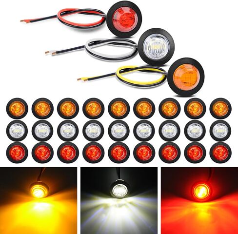 GOOACC 3/4 Inch Bullet Side Marker Light 10PCS Amber Round Clearance LED Front Rear Side Marker Indicator Light for Trailer Van Caravan Boat Truck RV Car Bus in Kuwait