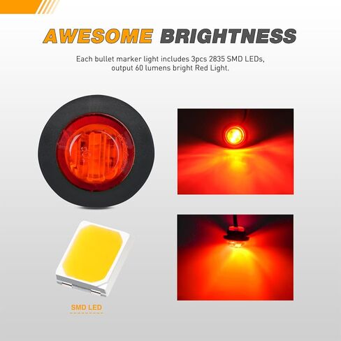 GOOACC 3/4 Inch Bullet Side Marker Light 10PCS Amber Round Clearance LED Front Rear Side Marker Indicator Light for Trailer Van Caravan Boat Truck RV Car Bus in Kuwait