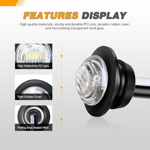 GOOACC 3/4 Inch Bullet Side Marker Light 10PCS Amber Round Clearance LED Front Rear Side Marker Indicator Light for Trailer Van Caravan Boat Truck RV Car Bus in Kuwait