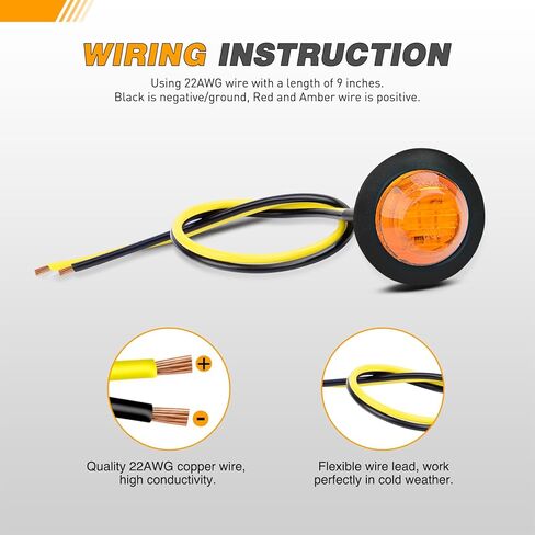 GOOACC 3/4 Inch Bullet Side Marker Light 10PCS Amber Round Clearance LED Front Rear Side Marker Indicator Light for Trailer Van Caravan Boat Truck RV Car Bus in Kuwait