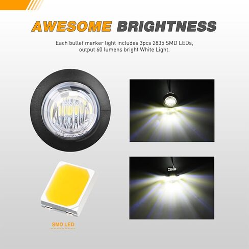 GOOACC 3/4 Inch Bullet Side Marker Light 10PCS Amber Round Clearance LED Front Rear Side Marker Indicator Light for Trailer Van Caravan Boat Truck RV Car Bus in Kuwait