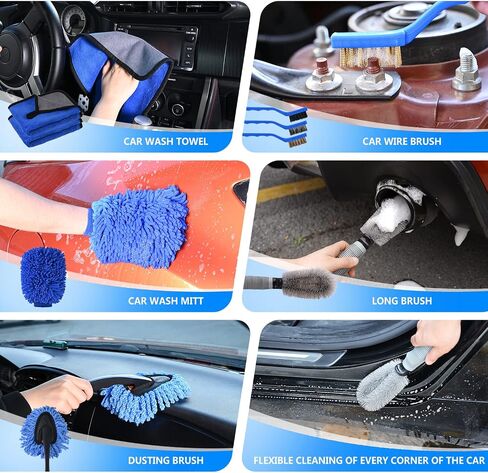 27Pcs Car Detailing Kit Detailing Brush Set, Car Cleaning Kit Car Wash Kit for Car Interior & Exterior with Wheel Brush Car Wash Mitt Sponge Car Dusters Tire Hook Drill Brush Set Detailing in Saudi Arabia