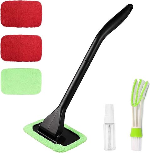 منظف ​​نوافذ السيارة، أداة تنظيف الزجاج الأمامي، طقم تنظيف زجاج نافذة السيارة مع 4 وسادات من الألياف الدقيقة، زجاجة رذاذ 30 مل وفرشاة تنظيف داخلية للسيارات (أخضر) in Kuwait