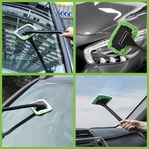 منظف ​​نوافذ السيارة، أداة تنظيف الزجاج الأمامي، طقم تنظيف زجاج نافذة السيارة مع 4 وسادات من الألياف الدقيقة، زجاجة رذاذ 30 مل وفرشاة تنظيف داخلية للسيارات (أخضر) in Kuwait