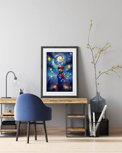 ملصق جداري فني ماريو - (12 × 16 بوصة) غير مؤطر - ملصق ألعاب على طراز Van Gogh Starry Night Style، ملصقات لغرفة الألعاب، ديكور غرفة الأولاد، فن جدار ديكور غرفة الألعاب، ديكور غرفة ماريو للأولاد والبنات والأطفال in Saudi Arabia