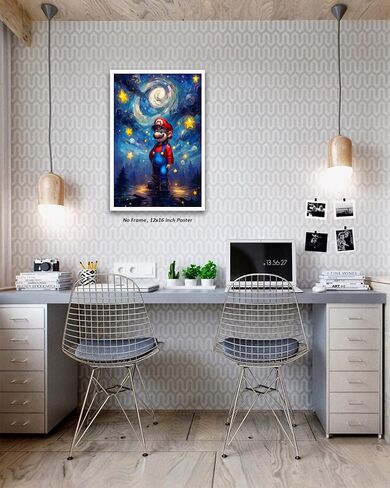 ملصق جداري فني ماريو - (12 × 16 بوصة) غير مؤطر - ملصق ألعاب على طراز Van Gogh Starry Night Style، ملصقات لغرفة الألعاب، ديكور غرفة الأولاد، فن جدار ديكور غرفة الألعاب، ديكور غرفة ماريو للأولاد والبنات والأطفال in Saudi Arabia