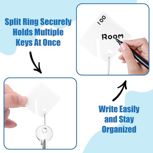 100 قطعة من علامات المفاتيح البلاستيكية مع ملصقات، علامات تعليق بيضاء مع خطافات معدنية معدنية، معرفات علامات حلقة المفاتيح الفارغة لخزائن المفاتيح وصناديق وخزائن المنزل والمكتب والمرآب in Kuwait