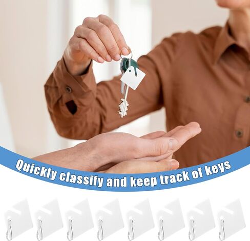 100 قطعة من علامات المفاتيح البلاستيكية مع ملصقات، علامات تعليق بيضاء مع خطافات معدنية معدنية، معرفات علامات حلقة المفاتيح الفارغة لخزائن المفاتيح وصناديق وخزائن المنزل والمكتب والمرآب in Kuwait