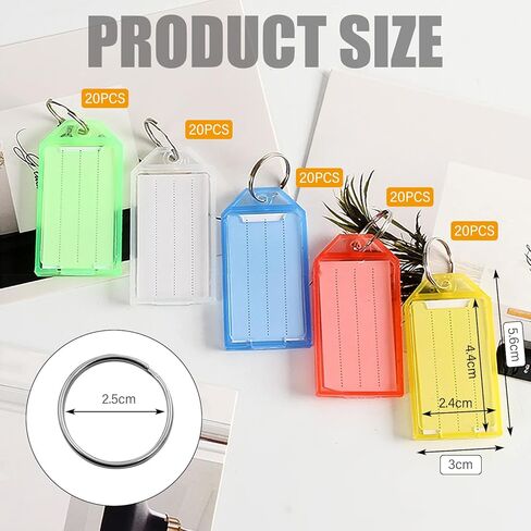 100 Pack Plastic Key Tags, 5 Colors Clear Key Identification Tags with Ring and Label Window, Tough ID Key Labels Tags Marker for Home, Office, Travel, Pets, Storage, and More in Kuwait