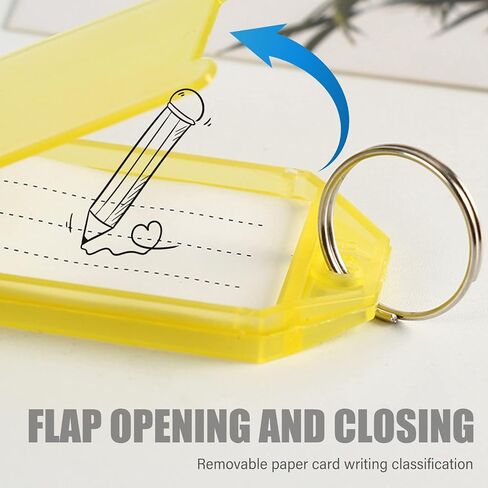 100 Pack Plastic Key Tags, 5 Colors Clear Key Identification Tags with Ring and Label Window, Tough ID Key Labels Tags Marker for Home, Office, Travel, Pets, Storage, and More in Kuwait