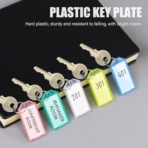 100 Pack Plastic Key Tags, 5 Colors Clear Key Identification Tags with Ring and Label Window, Tough ID Key Labels Tags Marker for Home, Office, Travel, Pets, Storage, and More in Kuwait