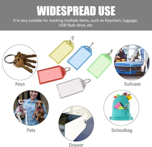 100 Pack Plastic Key Tags, 5 Colors Clear Key Identification Tags with Ring and Label Window, Tough ID Key Labels Tags Marker for Home, Office, Travel, Pets, Storage, and More in Kuwait