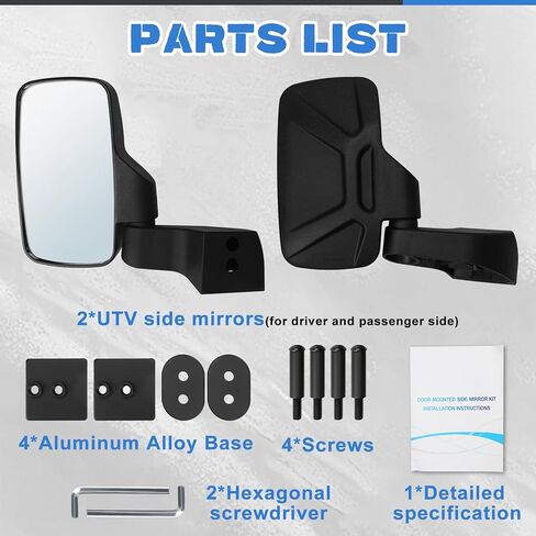 مرآة جانبية رينجر مثبتة على الباب، متوافقة مع Polaris Ranger Crew SP XP 570 1000 2018 2019 2020 2021 2022 2023 و Commercial Pro XD 2019 2020 2021 2022 2023 (فقط للباب الكامل) in Kuwait