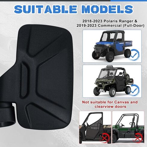 مرآة جانبية رينجر مثبتة على الباب، متوافقة مع Polaris Ranger Crew SP XP 570 1000 2018 2019 2020 2021 2022 2023 و Commercial Pro XD 2019 2020 2021 2022 2023 (فقط للباب الكامل) in Kuwait