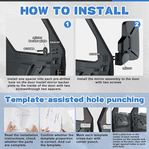 مرآة جانبية رينجر مثبتة على الباب، متوافقة مع Polaris Ranger Crew SP XP 570 1000 2018 2019 2020 2021 2022 2023 و Commercial Pro XD 2019 2020 2021 2022 2023 (فقط للباب الكامل) in Kuwait