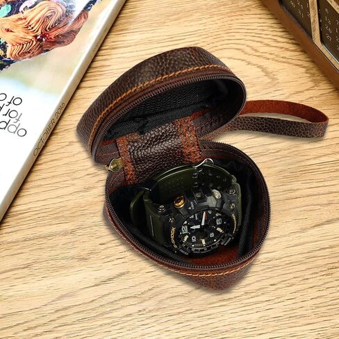 إكسسوارات السفر الجلدية للرجال، حافظات إكسسوارات الإلكترونيات للكابل، شاحن الهاتف، USB، صندوق تخزين الساعة، محرك القلم، حقيبة بسحاب لحمل سماعة الأذن، بني، 3.6 طول × 3.6 طول × 3.6 طول × 1.2 عرض بوصة in Kuwait