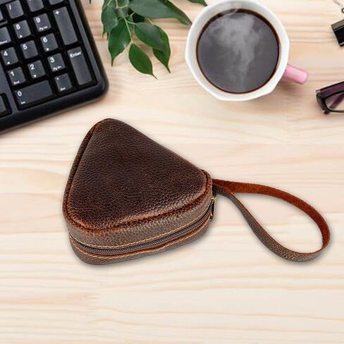 إكسسوارات السفر الجلدية للرجال، حافظات إكسسوارات الإلكترونيات للكابل، شاحن الهاتف، USB، صندوق تخزين الساعة، محرك القلم، حقيبة بسحاب لحمل سماعة الأذن، بني، 3.6 طول × 3.6 طول × 3.6 طول × 1.2 عرض بوصة in Kuwait