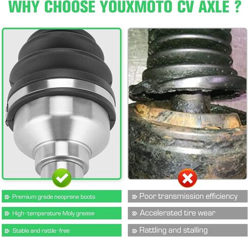 Youxmoto Rear CV Axle for Yamaha Rhino 450 2006 2007 2008 2009, Rhino 660 2006 2007, 4340 Chromoly Steel, Rear Left/Right CV Axles, 5UG-F530T-20-00 5UG-F53B0-21-00, 2PCS in Kuwait