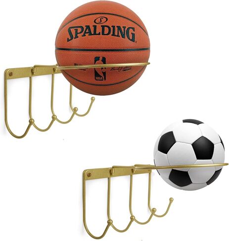 قطعتان من حامل الكرة الذهبي العالمي المثبت على الحائط، حامل عرض تخزين الكرة المعدنية مع 4 خطاف، حامل حامل الكرة لكرة السلة وكرة القدم وكرة القدم الطائرة in Kuwait