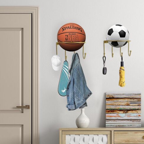 قطعتان من حامل الكرة الذهبي العالمي المثبت على الحائط، حامل عرض تخزين الكرة المعدنية مع 4 خطاف، حامل حامل الكرة لكرة السلة وكرة القدم وكرة القدم الطائرة in Kuwait