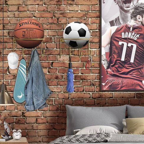 قطعتان من حامل الكرة الذهبي العالمي المثبت على الحائط، حامل عرض تخزين الكرة المعدنية مع 4 خطاف، حامل حامل الكرة لكرة السلة وكرة القدم وكرة القدم الطائرة in Kuwait