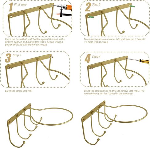 قطعتان من حامل الكرة الذهبي العالمي المثبت على الحائط، حامل عرض تخزين الكرة المعدنية مع 4 خطاف، حامل حامل الكرة لكرة السلة وكرة القدم وكرة القدم الطائرة in Kuwait