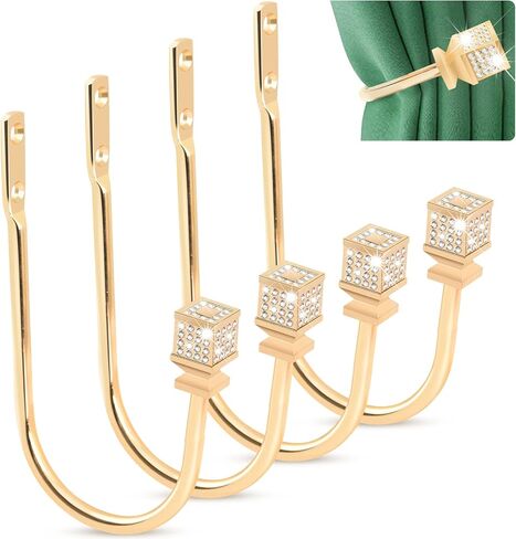 Curtain Holdback, Curtain Tiebacks Hooks Crystal Curtain Holders Wall Mounted Decorative Curtain Pull Back for Drapes Metal Heavy Duty Window Treatment U Shaped Curtain Drapery Holdbacks Black 2 Pack in Saudi Arabia