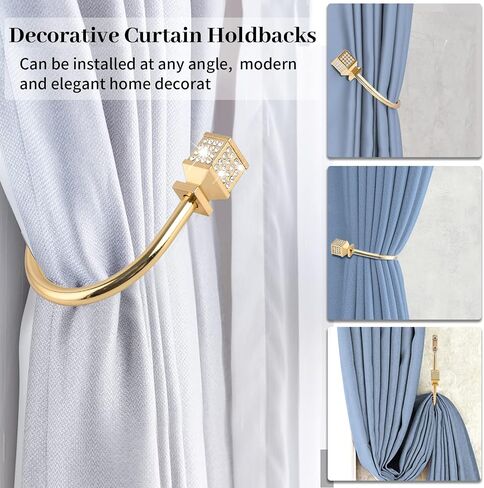 Curtain Holdback, Curtain Tiebacks Hooks Crystal Curtain Holders Wall Mounted Decorative Curtain Pull Back for Drapes Metal Heavy Duty Window Treatment U Shaped Curtain Drapery Holdbacks Black 2 Pack in Saudi Arabia