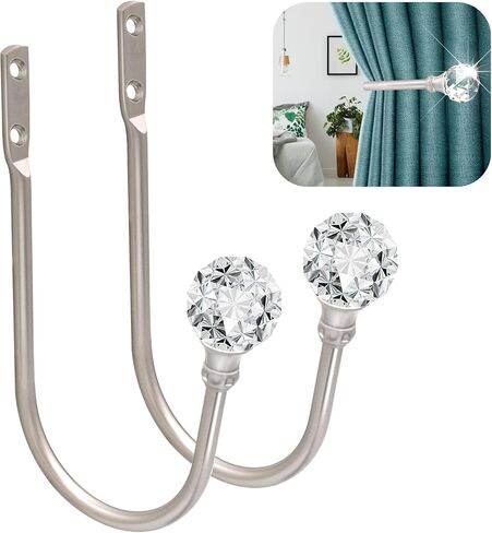 Curtain Holdback, Curtain Tiebacks Hooks Crystal Curtain Holders Wall Mounted Decorative Curtain Pull Back for Drapes Metal Heavy Duty Window Treatment U Shaped Curtain Drapery Holdbacks Black 2 Pack in Saudi Arabia