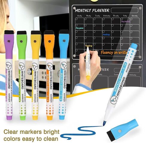 Magnetic Fridge Calendar,2PCS Monthly & Blankly Acrylic Calendar for Fridge,Reusable Dry Erase Magnetic Calendar For Fridge,Including 5Magnetic Dry Erase Markers 5 Colors/A Board Eraser(16"x12"Inches) in Saudi Arabia