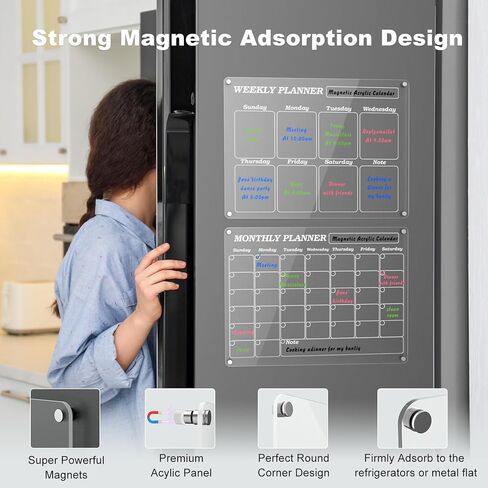 Acrylic Magnetic Dry Eraser Boards Sets for Fridge,Kovesayi 2-Pack Monthly & Weekly Calendar Planner Noteboard Set for Refrigerator,Kitchen Home Must Have, with 4 Markers and 1 Eraser - Clear in Saudi Arabia
