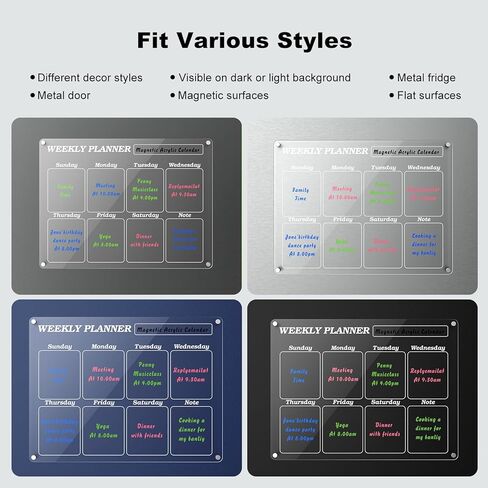 Acrylic Magnetic Dry Eraser Boards Sets for Fridge,Kovesayi 2-Pack Monthly & Weekly Calendar Planner Noteboard Set for Refrigerator,Kitchen Home Must Have, with 4 Markers and 1 Eraser - Clear in Saudi Arabia
