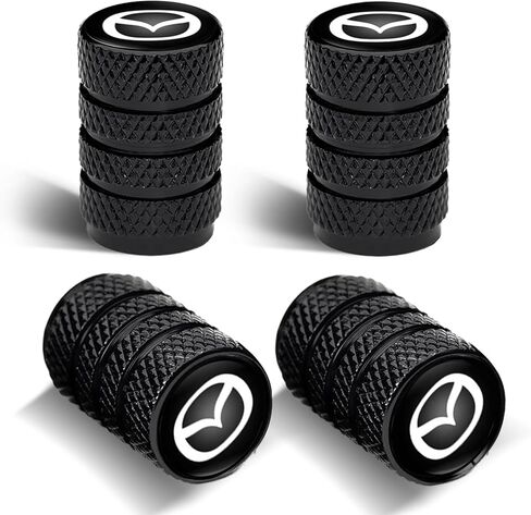 غطاء صمام إطارات السيارات من الألومنيوم المعدني لسيارة Mazda CX-5 CX-7 CX-8 M6 MX5 RX7 RX8 A8 CX9 MX6 R3 M2 M5 سلسلة سيارة 4 قطع غطاء صمام مطاطي معدني MZD_أسود in Kuwait