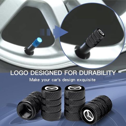 غطاء صمام إطارات السيارات من الألومنيوم المعدني لسيارة Mazda CX-5 CX-7 CX-8 M6 MX5 RX7 RX8 A8 CX9 MX6 R3 M2 M5 سلسلة سيارة 4 قطع غطاء صمام مطاطي معدني MZD_أسود in Kuwait