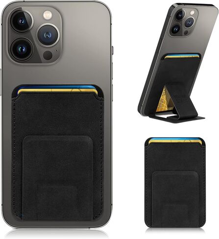 WWW Card Holder with Stand for Back of Phone, Stick on Phone Wallet, PU Leather Card Holder Card Sleeve Pouch Multifunctional Phone Stand Compatible with iPhone Samsung Smartphones,Black in Saudi Arabia
