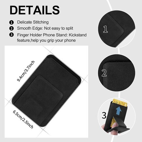 WWW Card Holder with Stand for Back of Phone, Stick on Phone Wallet, PU Leather Card Holder Card Sleeve Pouch Multifunctional Phone Stand Compatible with iPhone Samsung Smartphones,Black in Saudi Arabia