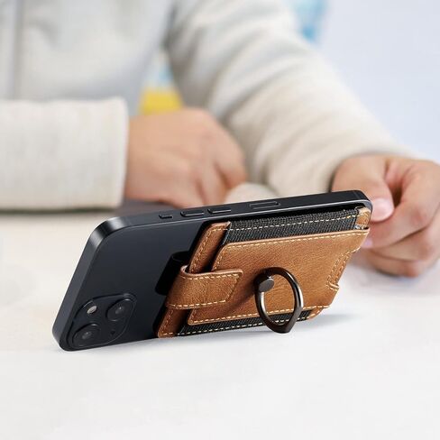 WWW Card Holder with Stand for Back of Phone, Stick on Phone Wallet, PU Leather Card Holder Card Sleeve Pouch Multifunctional Phone Stand Compatible with iPhone Samsung Smartphones,Black in Saudi Arabia