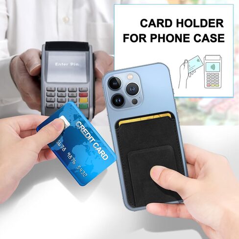WWW Card Holder with Stand for Back of Phone, Stick on Phone Wallet, PU Leather Card Holder Card Sleeve Pouch Multifunctional Phone Stand Compatible with iPhone Samsung Smartphones,Black in Saudi Arabia