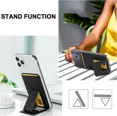 WWW Card Holder with Stand for Back of Phone, Stick on Phone Wallet, PU Leather Card Holder Card Sleeve Pouch Multifunctional Phone Stand Compatible with iPhone Samsung Smartphones,Black in Saudi Arabia