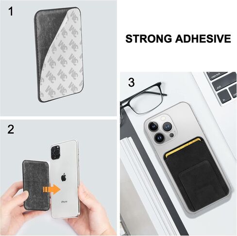 WWW Card Holder with Stand for Back of Phone, Stick on Phone Wallet, PU Leather Card Holder Card Sleeve Pouch Multifunctional Phone Stand Compatible with iPhone Samsung Smartphones,Black in Saudi Arabia