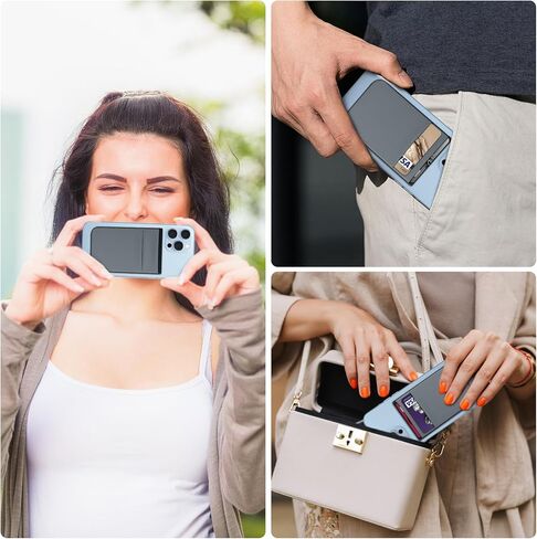 محفظة مغناطيسية من imluckies لهاتف iPhone Magsafe مع حامل بطاقة لاصق واحد على كم المحفظة، جيب مزدوج مغناطيسي قابل للتمدد، حامل محفظة لبطاقة الهوية الائتمانية لسلسلة iPhone 15/14/13/12، أزرق فاتح in Kuwait