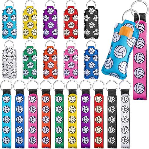 Sureio 20 Pieces Volleyball lipstick Holder Keychains Lanyard Set Volleyball Gifts for team Volleyball Portable Wristlet Keychain Lanyard for lipstick (Multi Colors, Volleyball) in Saudi Arabia