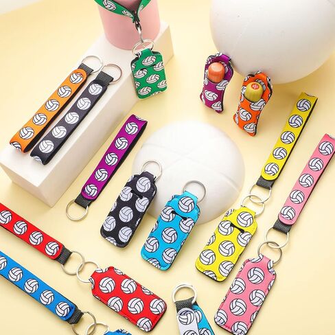 Sureio 20 Pieces Volleyball lipstick Holder Keychains Lanyard Set Volleyball Gifts for team Volleyball Portable Wristlet Keychain Lanyard for lipstick (Multi Colors, Volleyball) in Saudi Arabia