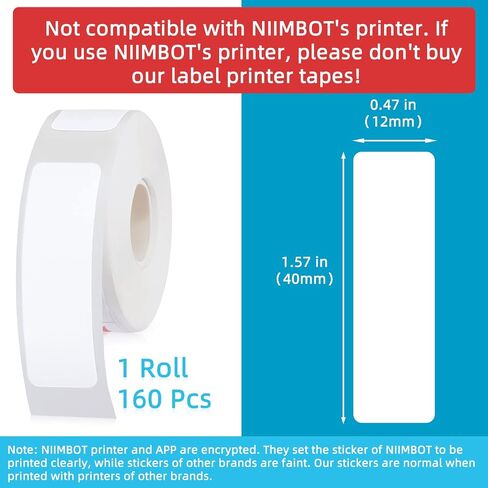 Chinco 640 Pieces Label Printer Tape 12 x 40 mm Laminated Labeling Stickers Replacement Compatible with D30 Portable Printer Label Print Paper for Office 160 Label/roll in Saudi Arabia