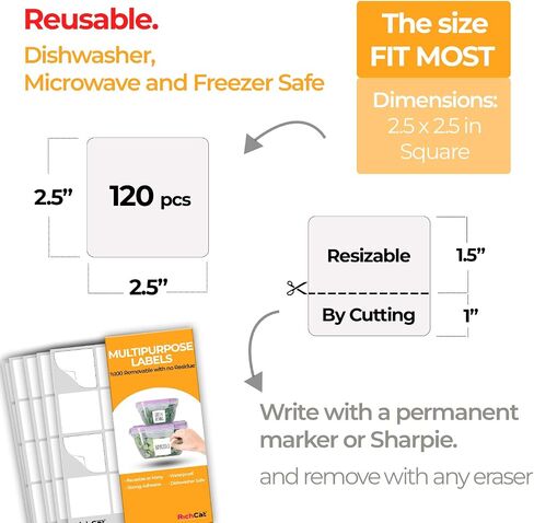 Reusable Multipurpose Blank Labels for Food Containers, Freezer, Fridge – 120pcs Labels for Organizing - Erasable Kitchen Labels - Removable Labels - Labels for Jars, Storage, Pantry (Blank Labels) in Saudi Arabia